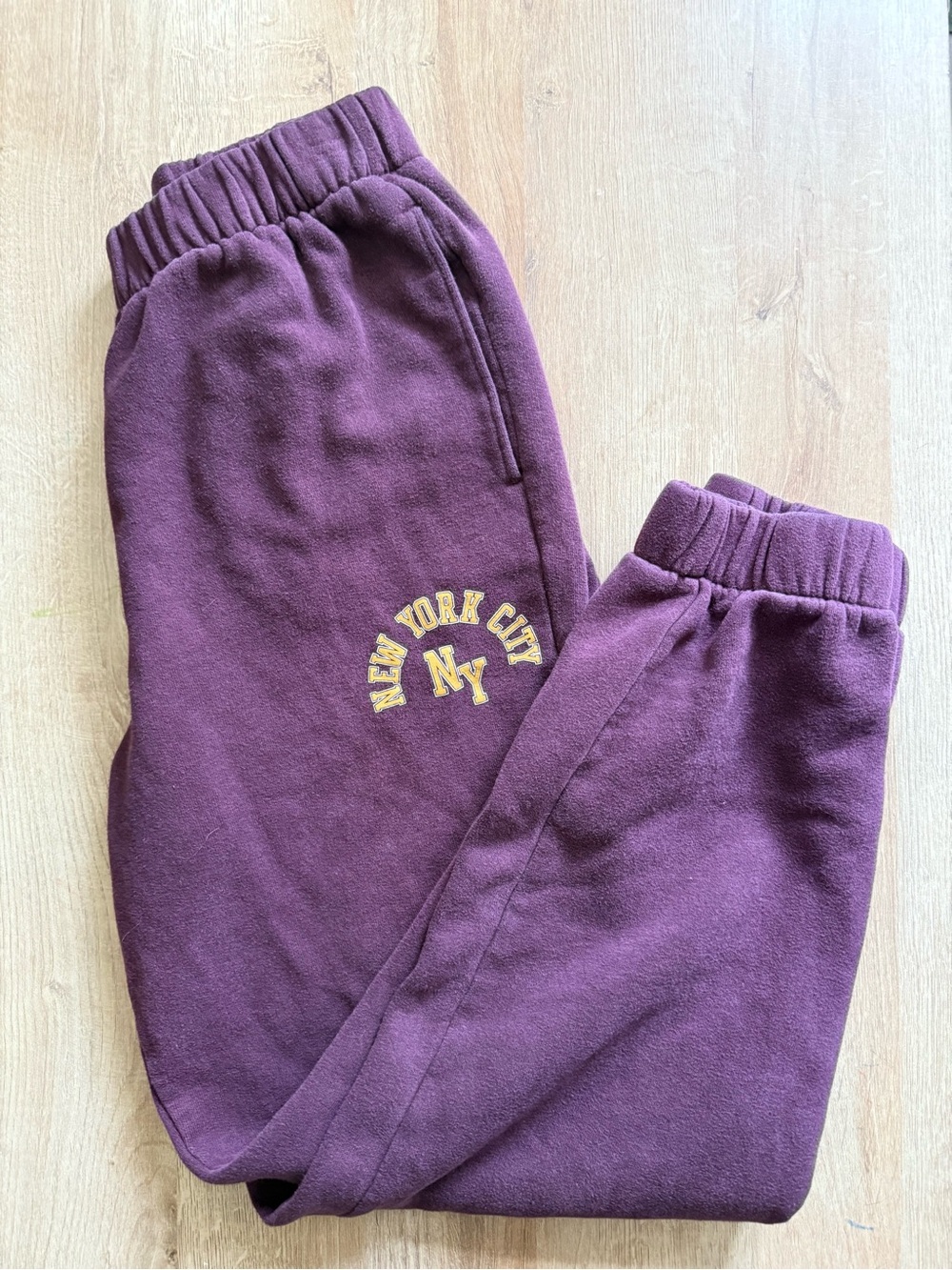 Hollister Purple Cropped Jogger Pants with Yellow NY Embroidery